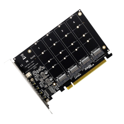 4 Port M.2 NVME SSD To PCIE X16 Reader Expansion Card LED Indicator