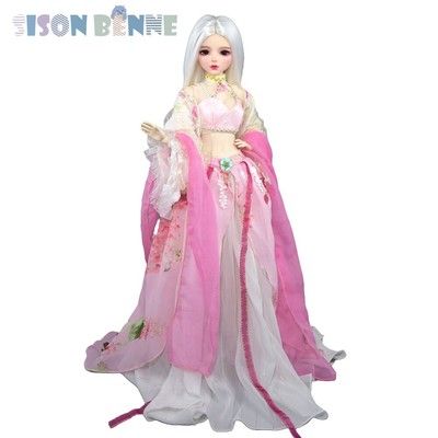 Belle Robe Rose Antique 1 / 3 Articulation Mobile BJD Poupée Cheveux Blancs Une