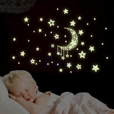 Luminescent Moon and Stars Glow In The Dark Wall Stickers Home Bedroom Decor