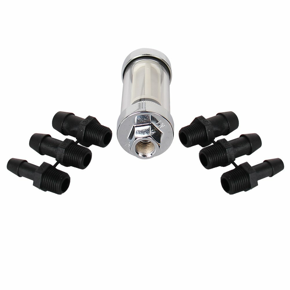 3/8" 1/4" 5/16" Fittings Chrome Gas Glass Reusable Inline Fuel Filters