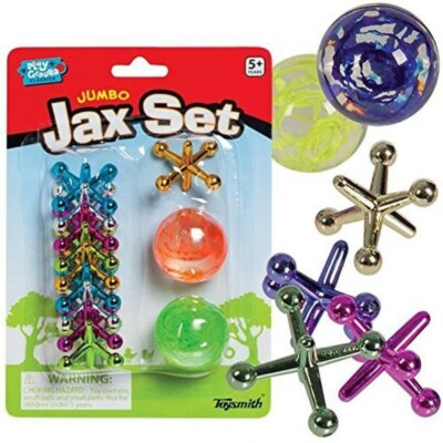 Jumbo Double Ball and Jax Novelty Toys (Jacks) Metallic-Style Plastic