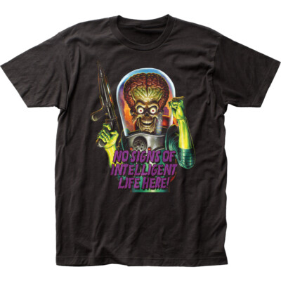 Mars Attacks Intelligent Life T Shirt Mens Licensed Movie UFO Aliens Tee Black