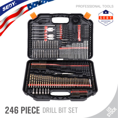 Drill Bit Set 246 Piece Accessory Kit Driver Screw Nut Tools Case Multi Purpose