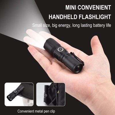 High Power LED Flashlight Super Bright Torch USB Work Fishing Lamps with Clip.