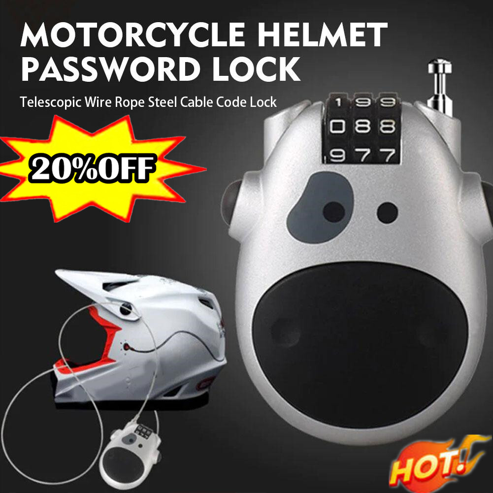 Motorcycle Helmet Code Combination Lock Retractable Steel Ca