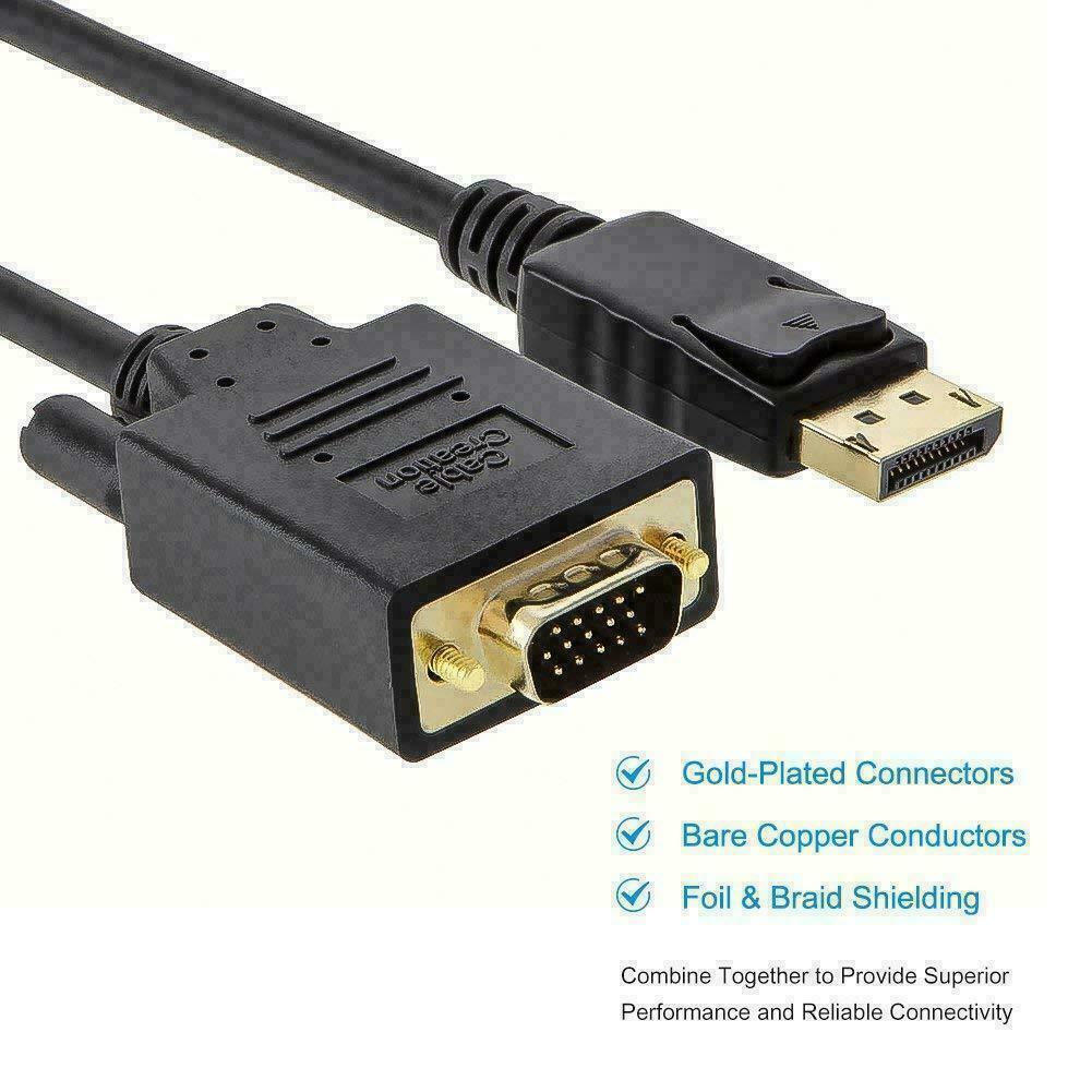 Display Port to VGA Cable Adapter Converter Video HDTV PC Monitor Desktop Laptop