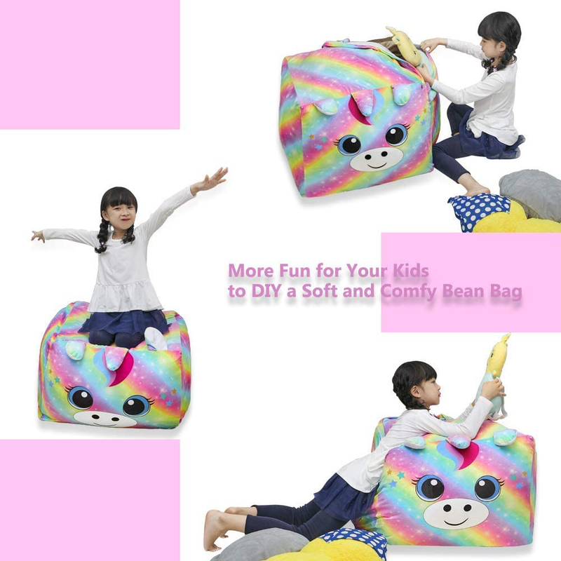 MHJY Unicorn Bean Bag Stuffed Animal Storage Beanbag Chair Cover for Kids Plu...