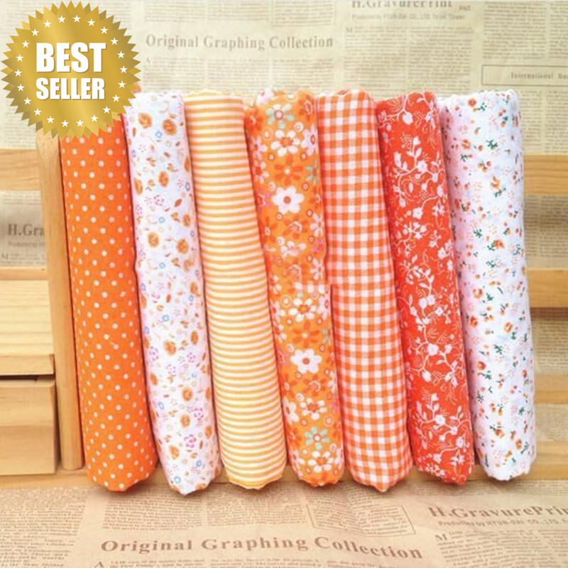 7Pcs Top Orange Cotton Craft Fabric Bundle Squares Patchwork DIY Sewing Scrapboo