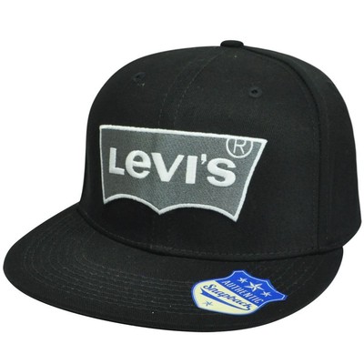 Levis Famous Brand Name Denim Jeans Solid Black Logo Flat Bill Snapback Hat Cap