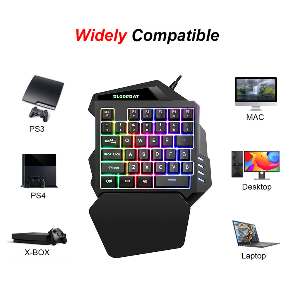 One Handed Gaming Keyboard Mini Wired RGB Backlit Half Keyboard Mechanical Rest