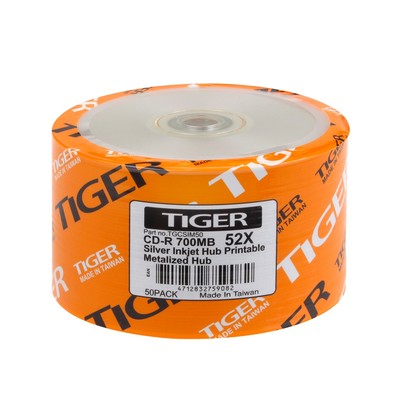 50-PK 52X Tiger Brand Silver Inkjet Hub Printable Blank CD-R CDR Disc 700MB