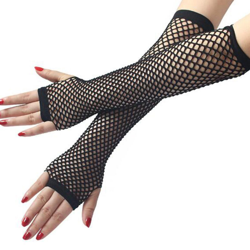 Womens Lace Mesh Fishnet Gloves Costume Lady Party Fingerless Mittens