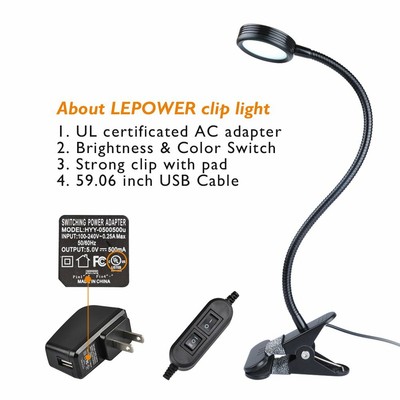 LEPOWER Clip on Light / Reading Light/ Light Color Changeable/ Night Light Clip
