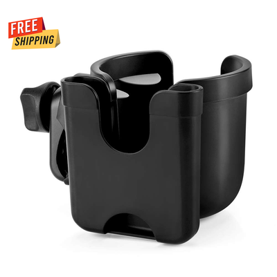 2-in-1 Universal Stroller Cup Holder with Phone Holder - Black - Suitable  for Up