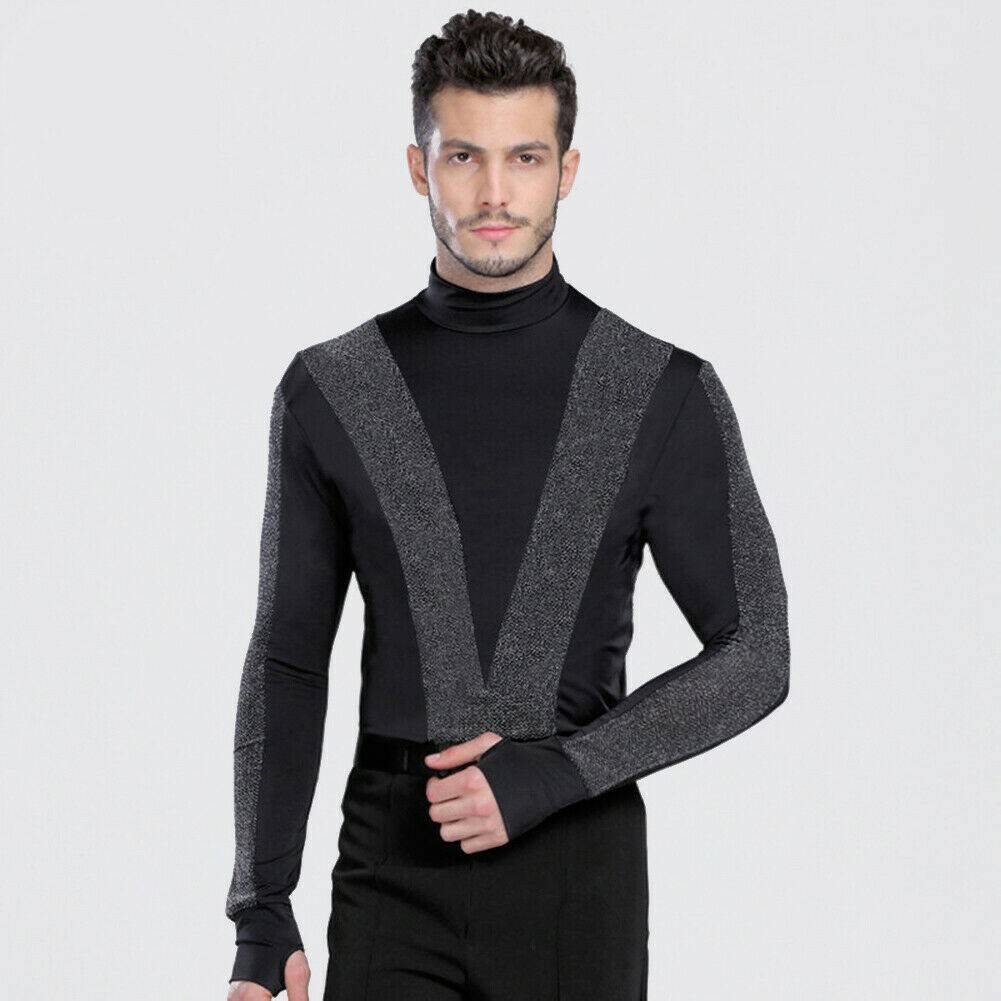 Mens Long Sleeve Salsa Jazz Latin Dance T-shirt Bodysuit Top shirt Dancewear SPW