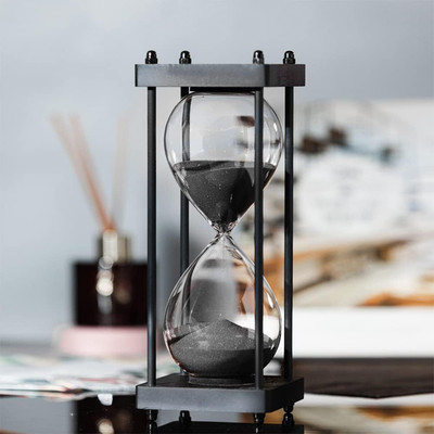 Large Hourglass Timer 60 Minute, Decorative Black Frame Sandglass with Black San