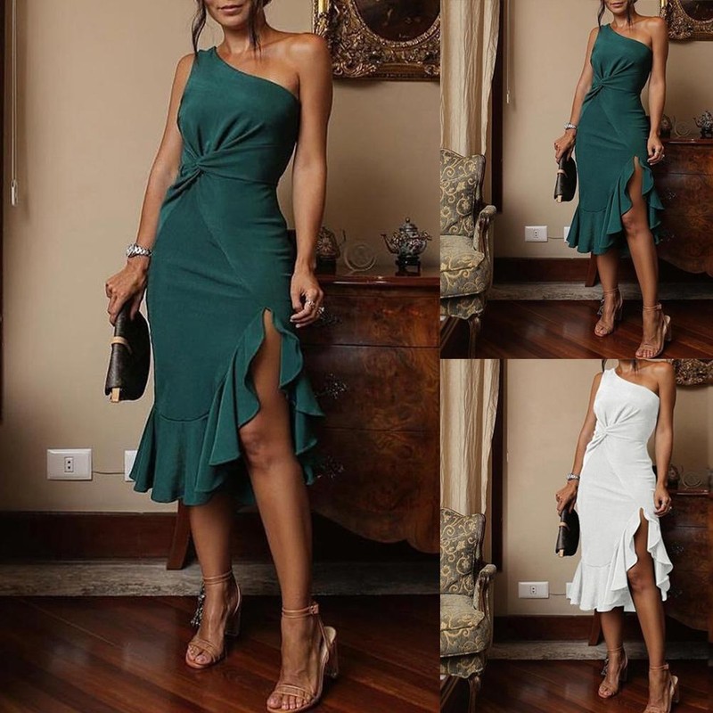 one shoulder ruched irregular formal dress