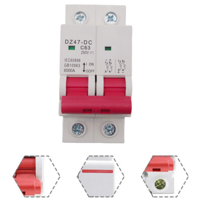 Miniature Mini Circuit Breaker DC MCB Din Rail 2 Pole Air Switch 63Amp 250v