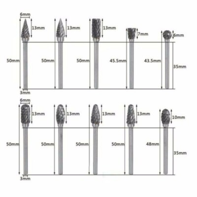 10x 1/4 Inch Double-Cut Tungsten Steel Carbide Rotary Burr Die Grinder Shank Bit