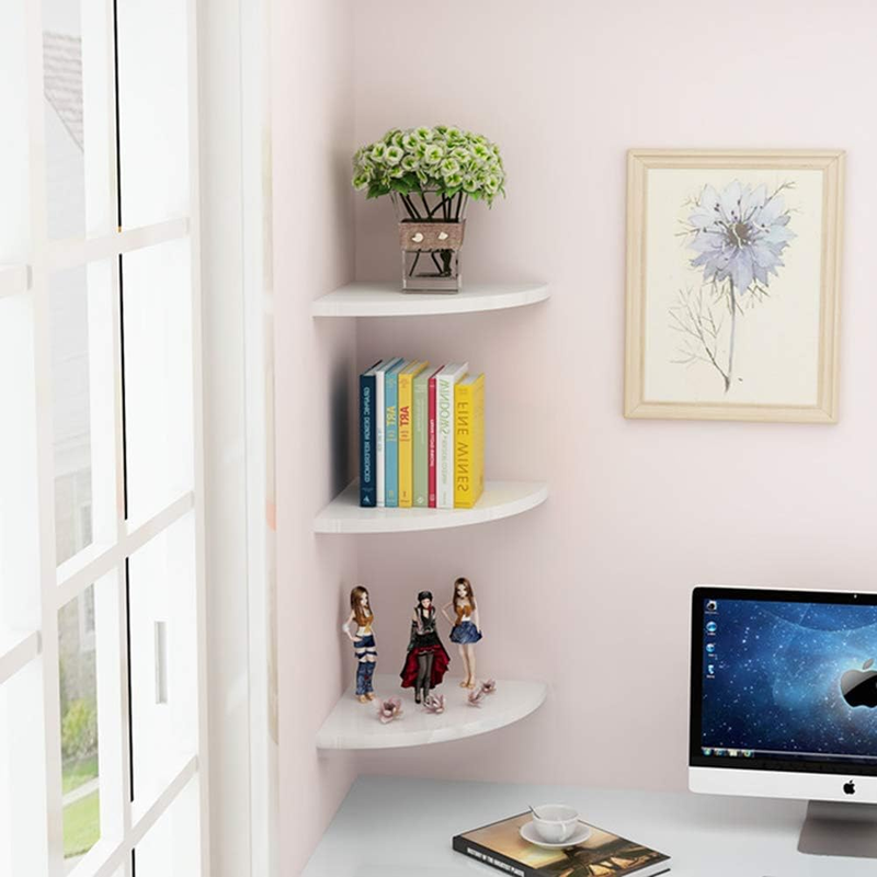 Set of 3 Corner Mounting Shelf, Rustic Wood Floating Wall Mounted Storage Shelf