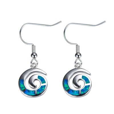 Hawaii Blue Fire Opal Wave Drop Earrings Silver Filled For Women Girls