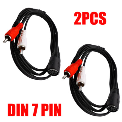 2PCS DIN 7-Pin Female Plug to Dual RCA Male Jack Audio Adapter cord Cable 50cm