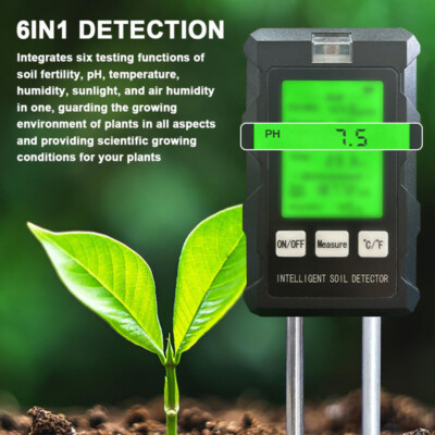 6 in 1 Soil Tester Soil Fertility pH Temperature Humidity Tester for Garden B7U7