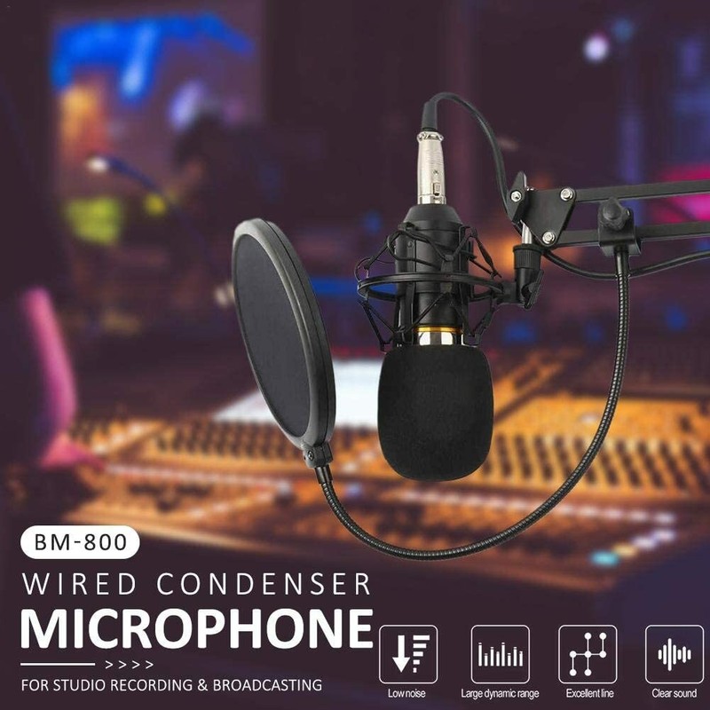BM800 Kondensator Mikrofon set Studio Aufnahme Kit+USB Audio Adapter grau
