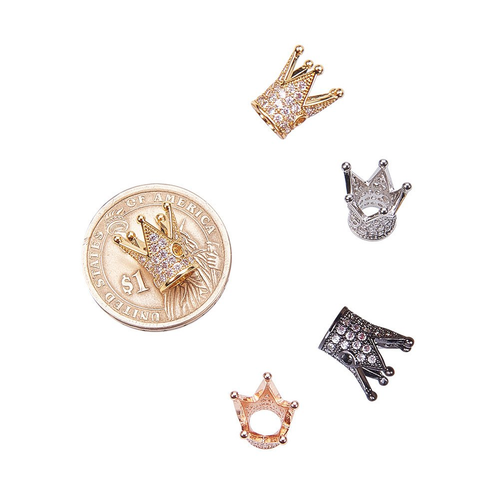 NBEADS 5 Pcs Cubic Zirconia Crown Beads, Mixed Color Brass Micro Pave Crown for