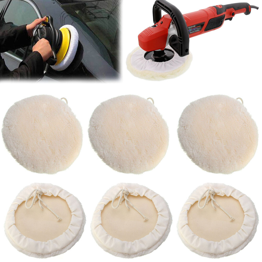 6 PCS 7inch Car Auto Wool Bonnet Buffing Wheel Pad Buffer Polishing Polisher Pad
