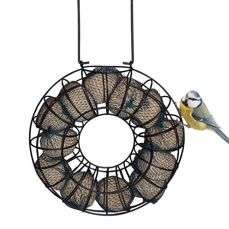 Rainproof Bird Feeder Black Round Metal Hanging Style Large Food