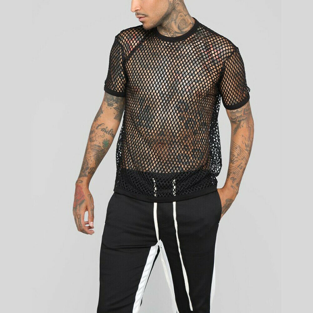 mens-fishnet-mesh-seethrough-tshirt-gothic-punk-rock-casual-tops-tee-shirt
