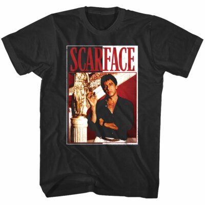Scarface Tony Montana Men's T Shirt Rags to Riches Gold Statue Cuban Cigar Boss