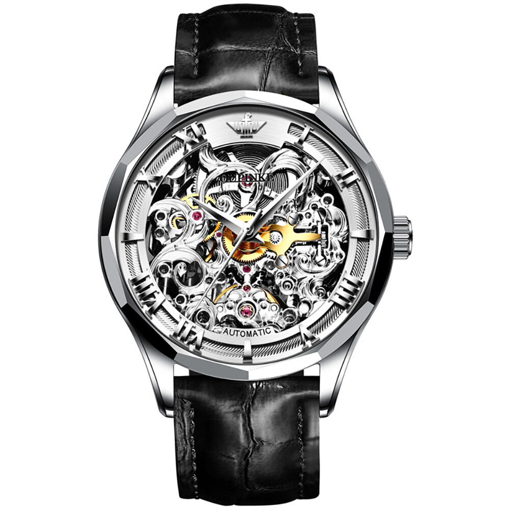 Pre-owned Oupinke Original  Men Watch Skeleton Automatic Mechanical Luxury Waterproof In Gold