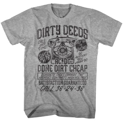ACDC Dirty Deeds Done Dirt Cheap Men's T Shirt Metal Rock Band Album Tour Merch
