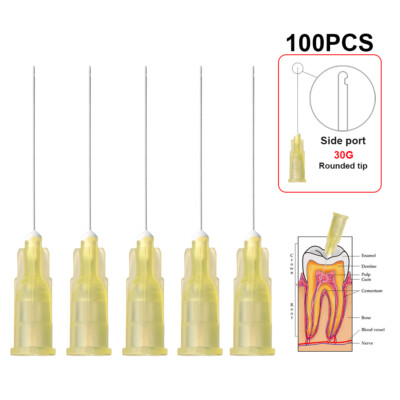 100x Dental Endo Irrigation Needle 25G/27G/30G Disposable Syringe Tips Side Hole
