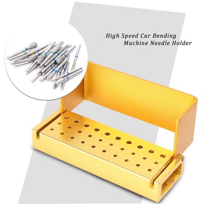 30pcs Dental Diamond Burs Drill+Disinfection Bur Block High Speed Handpiece Kit