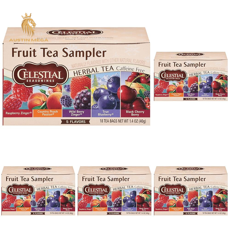 Celestial Seasonings Fruit Tea Sampler Herbal Variety Pack, Caffeine Free, 18 Te