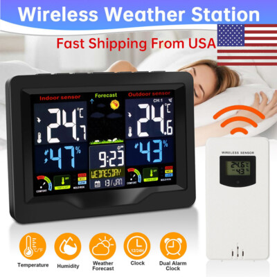 All-in-1 Digital Alarm Clock Indoor Outdoor Wireless Weather Station with Sensor