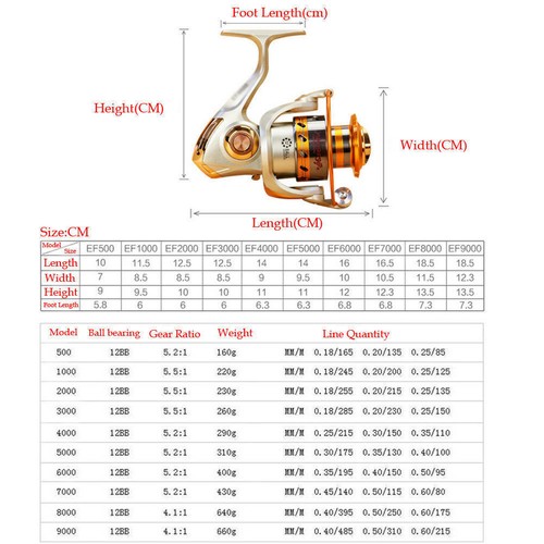 Spinning Fishing Reel 12BB Metal Spool Folding Arm Left Right EF1000-EF7000