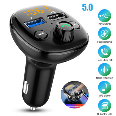 Bluetooth 5.0 Car Wireless FM Transmitter Adapter 2 USB Fast Charger Hands-Free