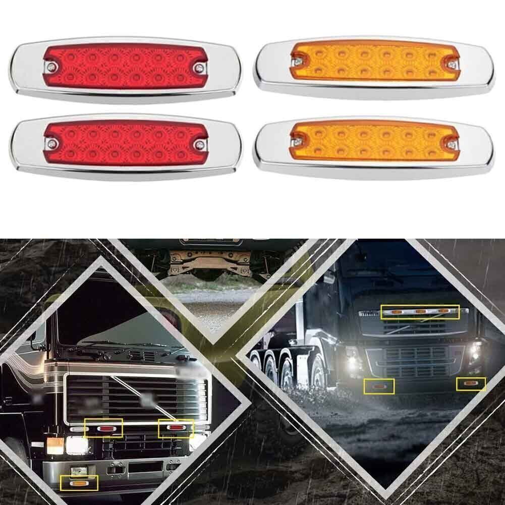 4pcs 12LED Sealed Side Marker Clearance Light Fish Shape Trailer 2x Red+2x Amber
