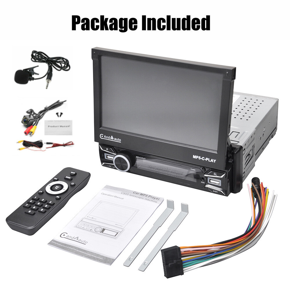 7" Single 1 DIN CarPlay Flip Out Car Stereo Touch Screen USB Radio +CAM