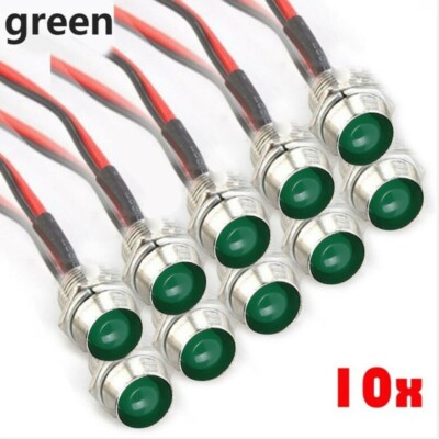 10pcs Green 8mm 12V LED Indicator Lamp Warn Light Dash Panel For Car Boat