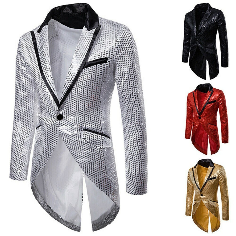 Mens Sequin Tailcoat Suit Jacket Tuxedo Troupe Showman Costume Ringmaster SPW