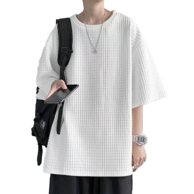 ★OY★BARCODE T-WHITE★正規品/韓国直送料込/ユニセックス/人気 Men Top Casual Five-quarter Sleeves Korean Style Regular