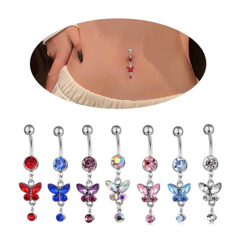 Fashion Body Piercing Belly Navel Button Rings Drop Dangle Crystal Jewelry 