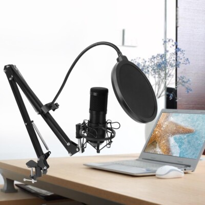 USB Microphone PC Mikrofon set Studio Aufnahme Kit Audio mit Halterung & Zubehör