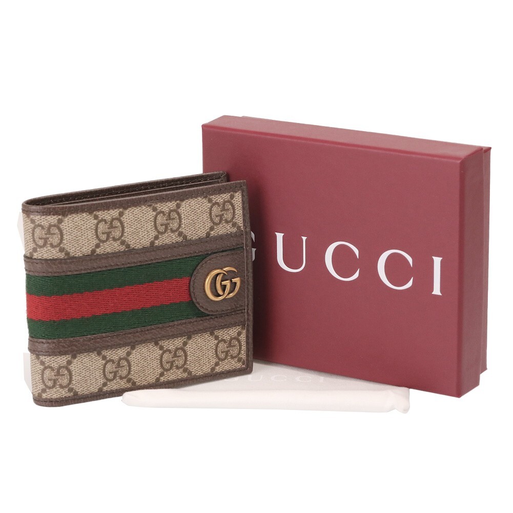 Pre-owned Gucci Wallet Men Bi-fold Ophidia Gg Coin Wallet Canvas 597609 96iwt 8745 Beige