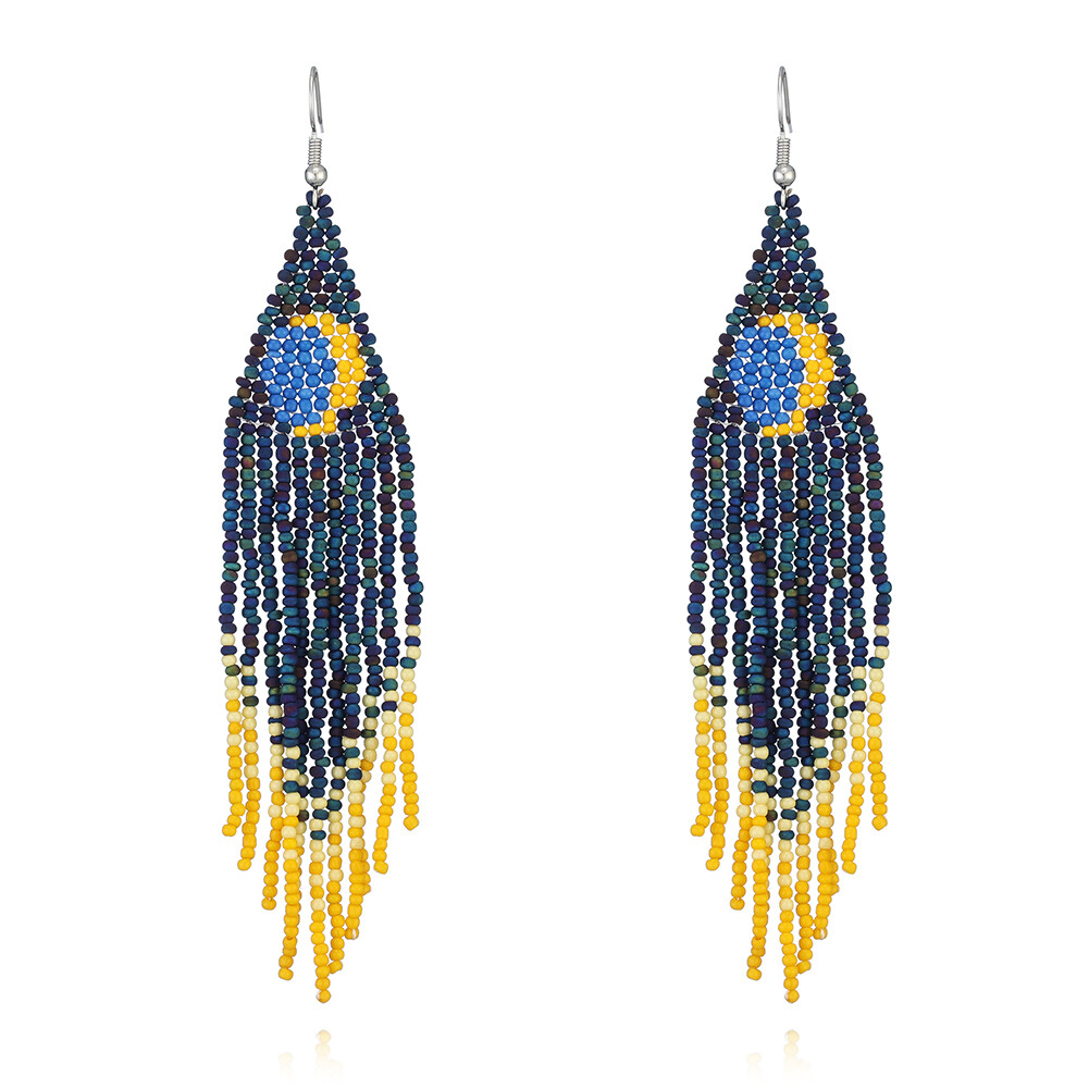BOHO Seeds Beaded Earrings Fringe Tassel Bohemian Dangle Drop Moon Handmade - Picture 3 of 9
